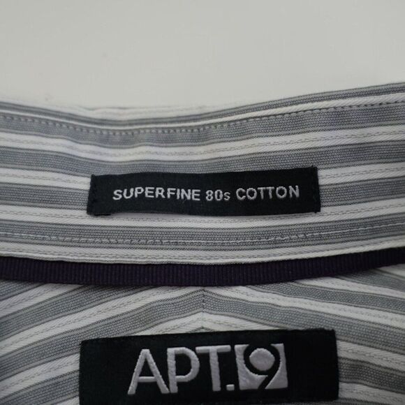 Apt. 9 Superfine 80% Cotton Gray White Striped‎ Large Collared Dress Shirt - Picture 9 of 10